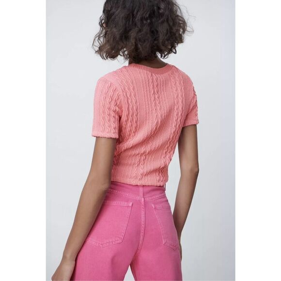 ✨Zara Pink Jacquard Crop Pink Sz Small Top✨ - Picture 3 of 10